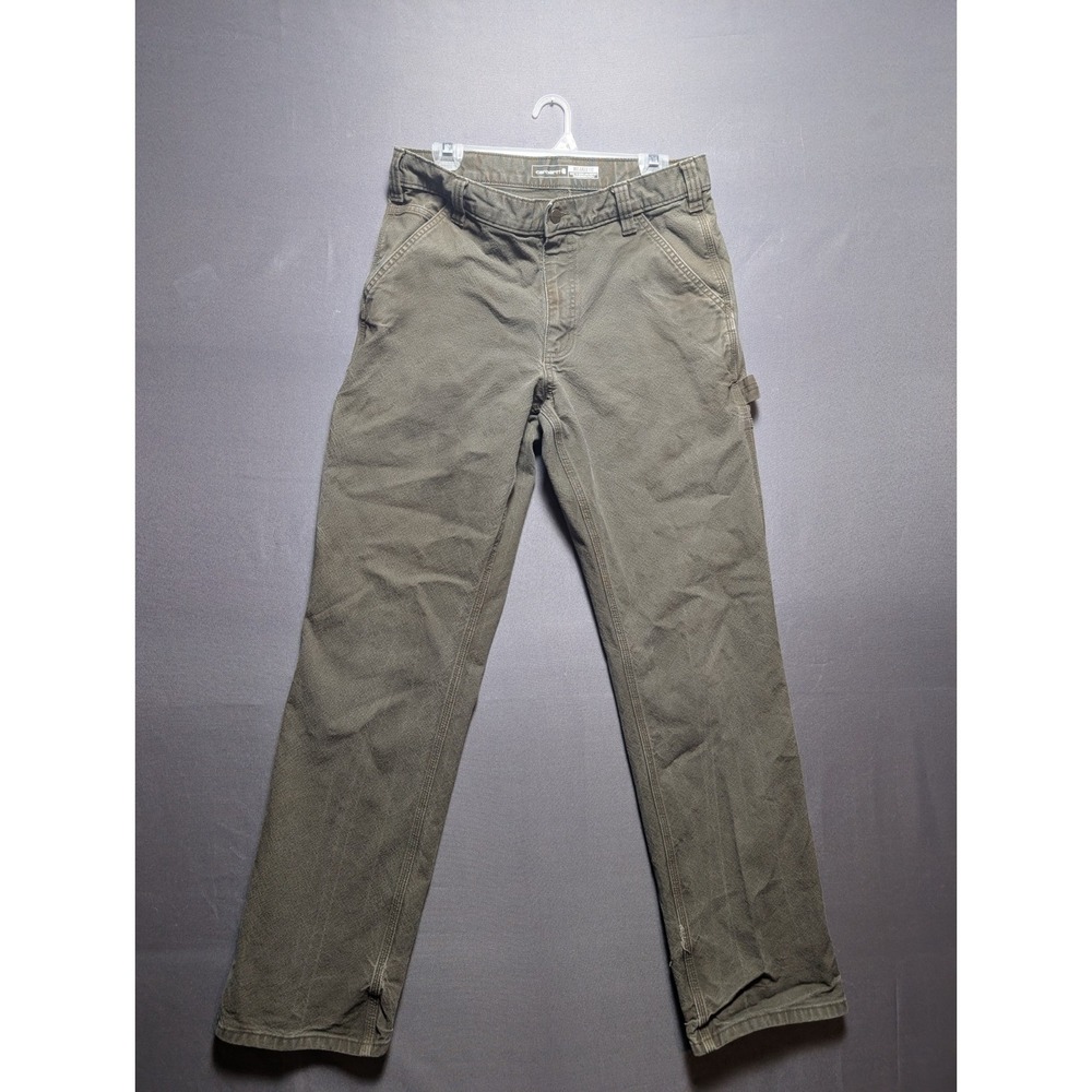 Carhartt Carpenter Pants Mens 33x34 Green Relaxed Fit Hammer Loop Canvas